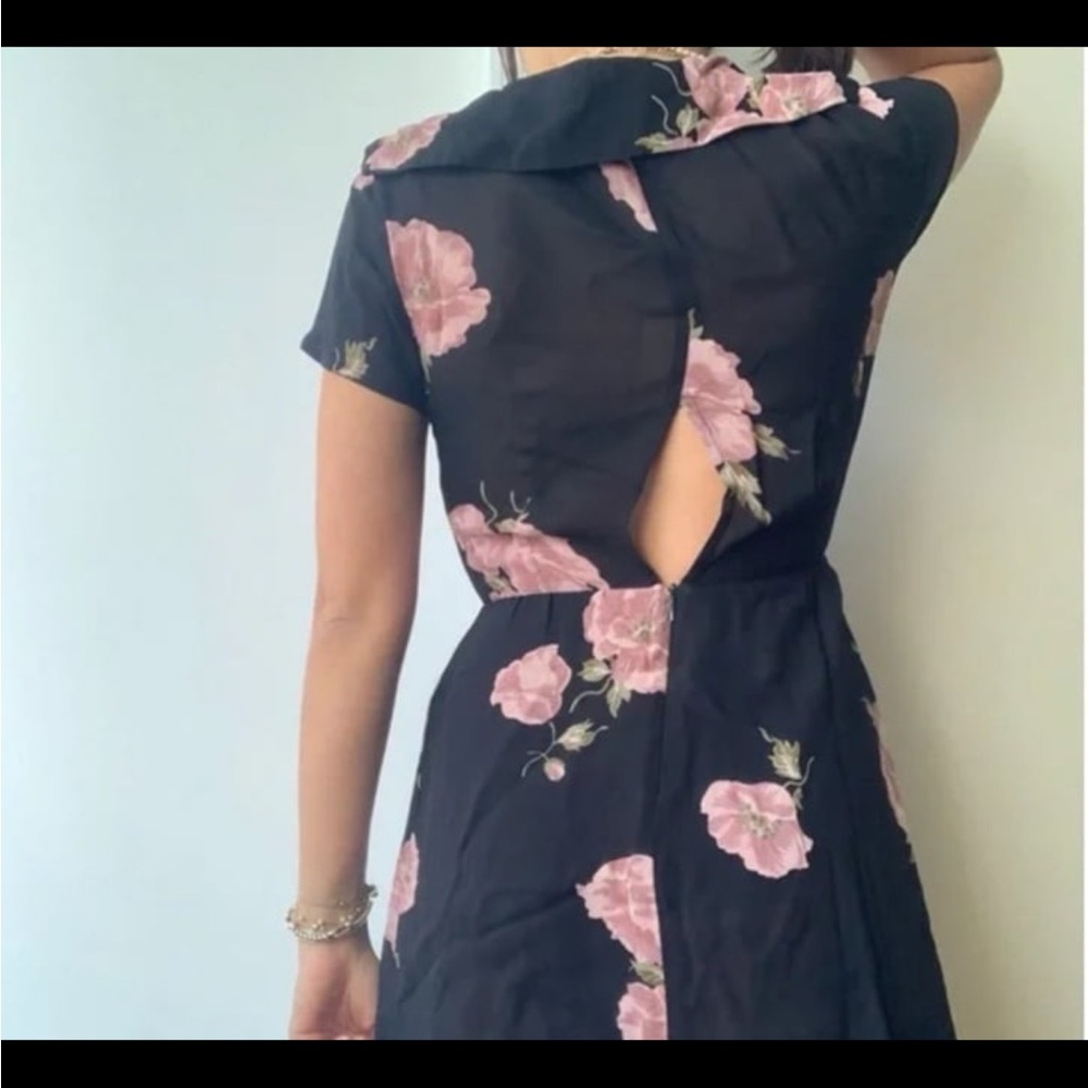 Reformation Black Dress with Pink Floral Design size 8 - Picture 5 of 9